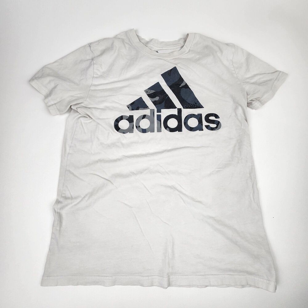 Adidas Youth Large 14 16 White Logo Graphic T Shirt Boys Big Logo Tee